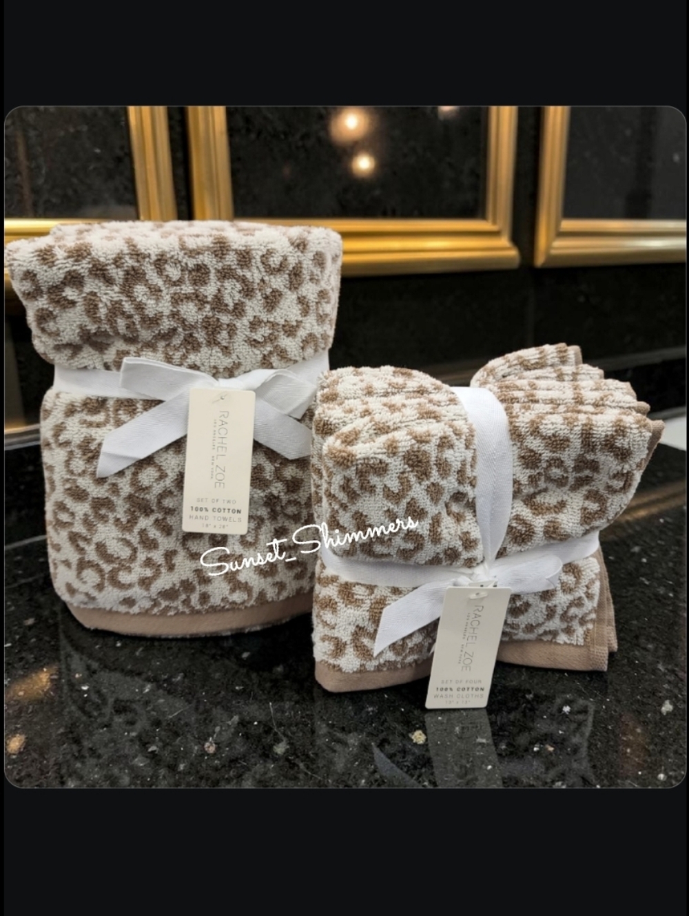 6 Piece Rachel Zoe Leopard Cheetah Animal Print Hand Towel & Washcloth Set NEW